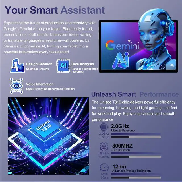 Alt view image 3 of 5 - 2025 Android 15 Tablet with Keyboard | Gemini AI, 30GB+128GB Octa-Core Electronics Tablets w/ 10 Inch IPS HD Display, 8000mAh, 5G WiFi, 1TB Expand, Mouse+Case, BT 5.0, Widevine L1, Metal Body -Blue