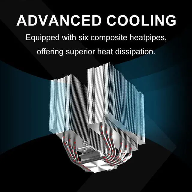 Alt view image 3 of 5 - SAMA A60L Dual Tower CPU Air Cooler, 6 Heat Pipes, Dual 120mm ARGB PWM Fans, 265W TDP Cooling, Quiet 29dBA Operation, Premium Metal Finish, Intel LGA 115X/1200/1700/1851 & AMD AM4/AM5 Compatible