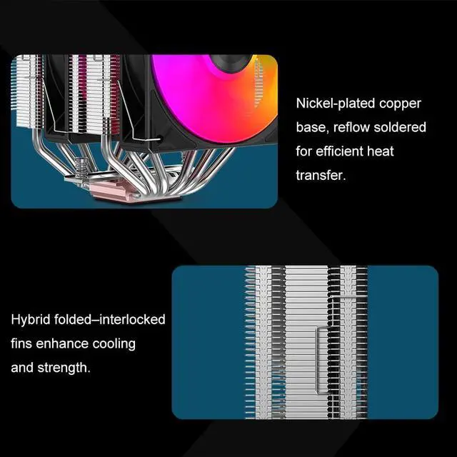 Alt view image 5 of 5 - SAMA A60L Dual Tower CPU Air Cooler, 6 Heat Pipes, Dual 120mm ARGB PWM Fans, 265W TDP Cooling, Quiet 29dBA Operation, Premium Metal Finish, Intel LGA 115X/1200/1700/1851 & AMD AM4/AM5 Compatible