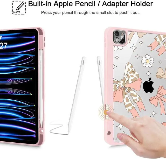 Alt view image 5 of 5 - Tuiklol for iPad Pro 11 Inch Case M2 2022 Gen 4th -Built-in Pencil Holder Shockproof Cover Clear Transparent Back Shell Fit for iPad 11 2021 2020 2018 Gen 3rd/2nd/1st for Kid,Leopard Bow Gary