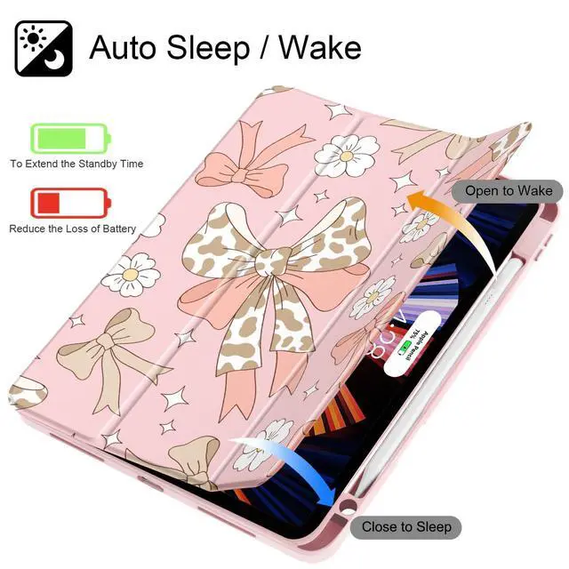 Alt view image 3 of 5 - Tuiklol for iPad Pro 11 Inch Case M2 2022 Gen 4th -Built-in Pencil Holder Shockproof Cover Clear Transparent Back Shell Fit for iPad 11 2021 2020 2018 Gen 3rd/2nd/1st for Kid,Leopard Bow Gary