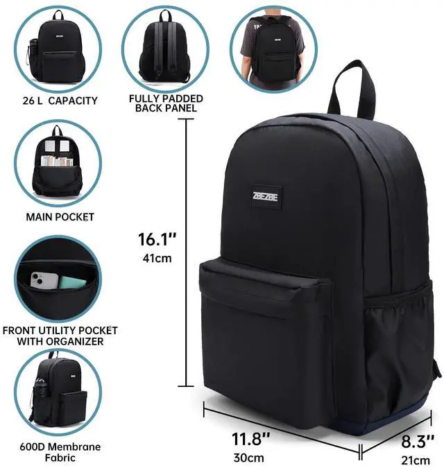 Alt view image 5 of 5 - ZBEZBE Laptop Backpack, 26L Large Capacity work backpack with Padded Sleeve, Water-Resistant Travel Backpack Utility Backpack for Work & College Daily Use with Water Bottle Pocket