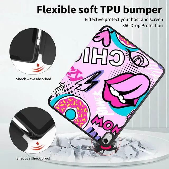 Alt view image 5 of 5 - Trizoanic for iPad (A16) 11th Generation 11 Inch 2025 & iPad 10th Generation 10.9 Inch 2022 Case, Slim Hybrid Cover with Pencil Holder, Auto Wake/Sleep, Dual-View Trifold Stand - Chic Artsy Kiss