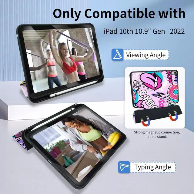 Alt view image 4 of 5 - Trizoanic for iPad (A16) 11th Generation 11 Inch 2025 & iPad 10th Generation 10.9 Inch 2022 Case, Slim Hybrid Cover with Pencil Holder, Auto Wake/Sleep, Dual-View Trifold Stand - Chic Artsy Kiss