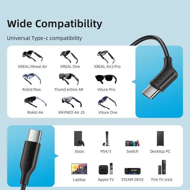 Alt view image 5 of 5 - NEXHYPE AR Glasses Cable 6.6FT USB to USB-C, Portable AR Smart Glasses Charger Adapter Type-C Data Cable for Watching Movies and Playing Games