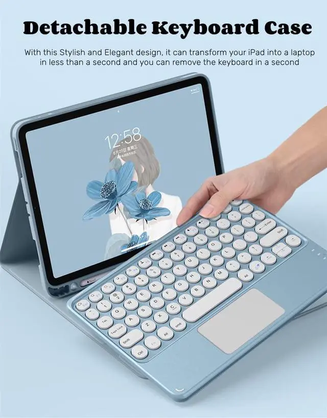 Alt view image 2 of 4 - AnMengXinLing Keyboard Case for iPad Air 13 Inch (M3 2025/M2 2024)/iPad Pro 12.9 6th/5th/4th Generation,Touchpad Detachable Keyboard with Pencil Holder -Slim Leather Folio Cover, Mint Green