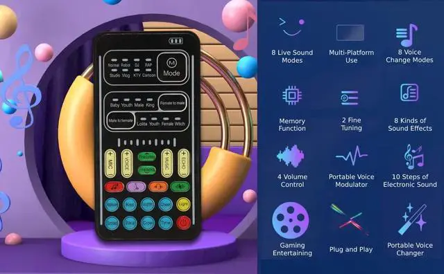 Alt view image 2 of 5 - Live Sound Card Voice Changer, Portable Mini Voice Changer Device, Voice Disguiser with 8 Sound Effects Handheld Mini Sound Card, I9, for Mobile Phone PC Laptop for