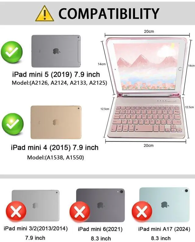 Alt view image 2 of 5 - TUNKARMOR Keyboard Case for iPad mini 5 & Mini 4 7.9 inch - with Mouse and Magnetically Keyboard, Case with Pencil Holder for iPad mini 5th / 4th Generation, Auto Sleep/Wake, Pink