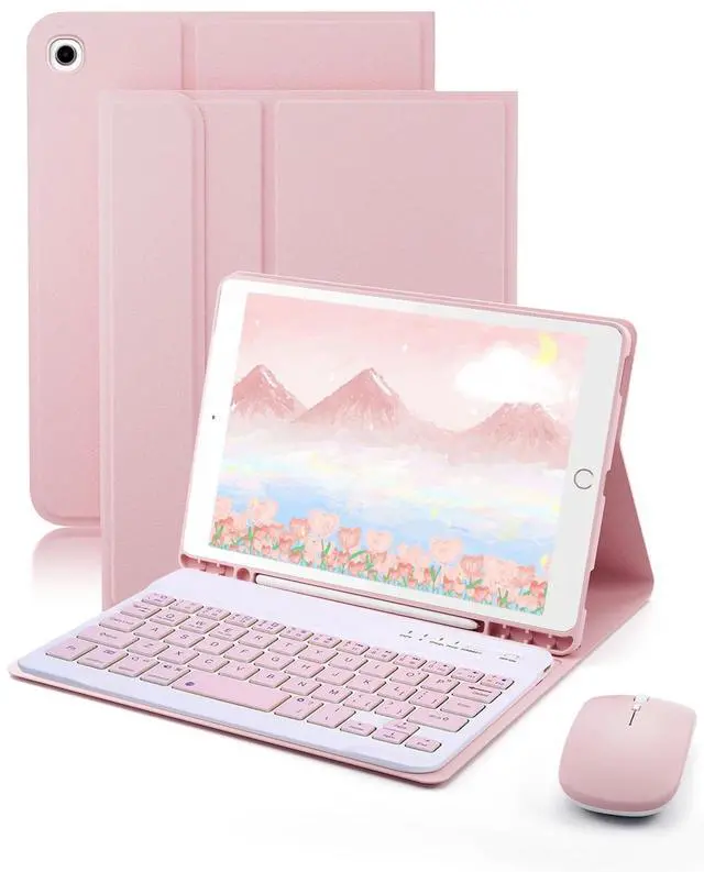 Main image of TUNKARMOR Keyboard Case for iPad mini 5 & Mini 4 7.9 inch - with Mouse and Magnetically Keyboard, Case with Pencil Holder for iPad mini 5th / 4th Generation, Auto Sleep/Wake, Pink