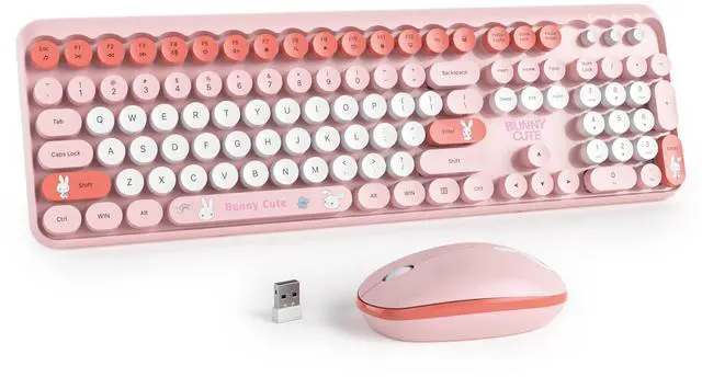 Main image of Ussixchare Wireless Keyboard and Mouse Combo, Cute Typewriter Keyboard with Number Pad, 2.4GHz Full Size Keyboard for PC Laptop Windows(Pink)