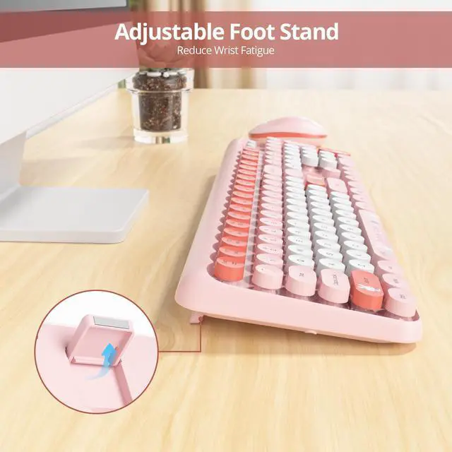 Alt view image 2 of 5 - Ussixchare Wireless Keyboard and Mouse Combo, Cute Typewriter Keyboard with Number Pad, 2.4GHz Full Size Keyboard for PC Laptop Windows(Pink)