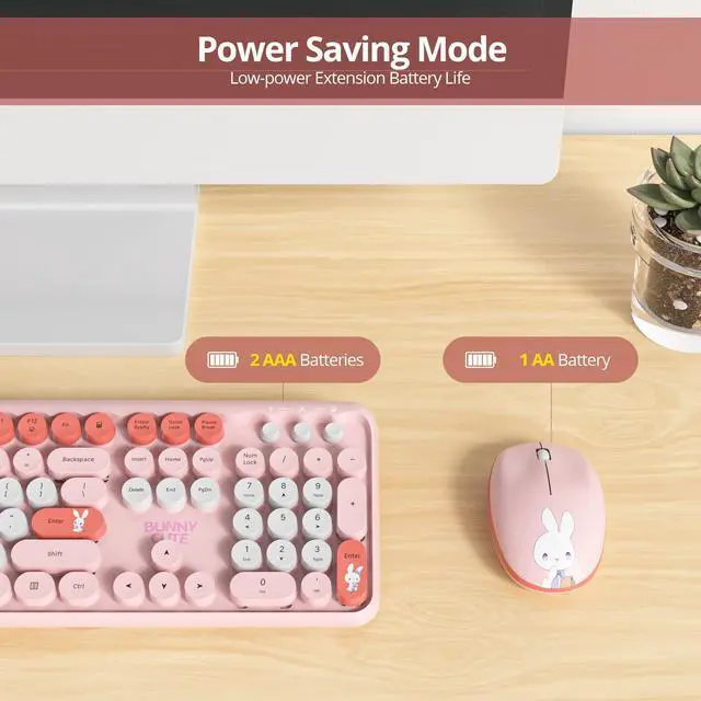 Alt view image 3 of 5 - Ussixchare Wireless Keyboard and Mouse Combo, Cute Typewriter Keyboard with Number Pad, 2.4GHz Full Size Keyboard for PC Laptop Windows(Pink)