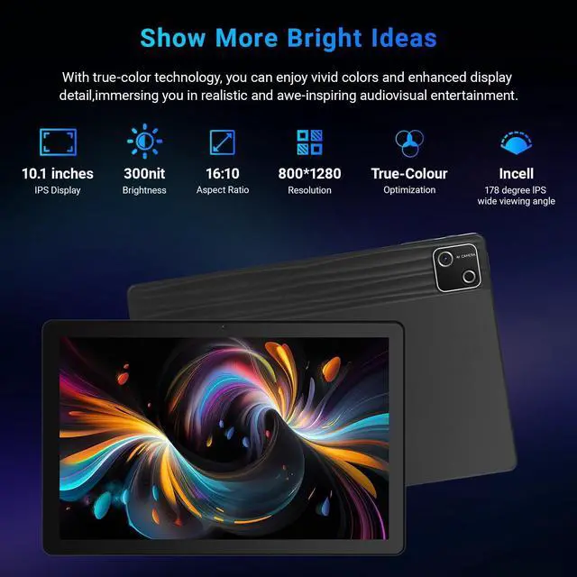 Alt view image 3 of 5 - Gleeso Tablet, Android 15, 30GB+128GB+1TB Expand, 6200mAh, 15W Fast Charge, Dual Camera, WiFi 6, BT 5.4, GMS Certified, Widevine L1 HD 10 Inch Tablet with Split Screen(Black)