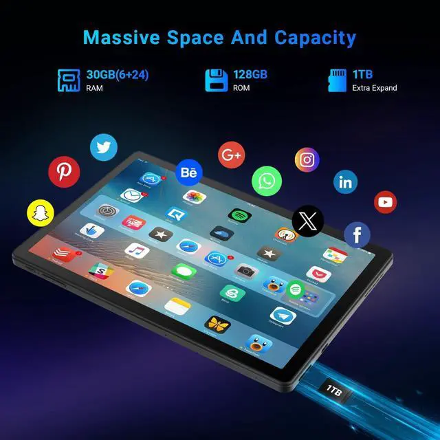 Alt view image 4 of 5 - Gleeso Tablet, Android 15, 30GB+128GB+1TB Expand, 6200mAh, 15W Fast Charge, Dual Camera, WiFi 6, BT 5.4, GMS Certified, Widevine L1 HD 10 Inch Tablet with Split Screen(Black)