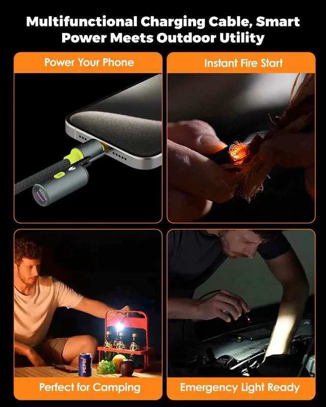 Alt view image 3 of 5 - chubbycable ChubbyWild 240W Rugged Charging Cable with Arc Ignite and Emergency Light USB C Fast Charging Cable for Outdoor Emergency Use, 240W  Arc & Strobe-Green