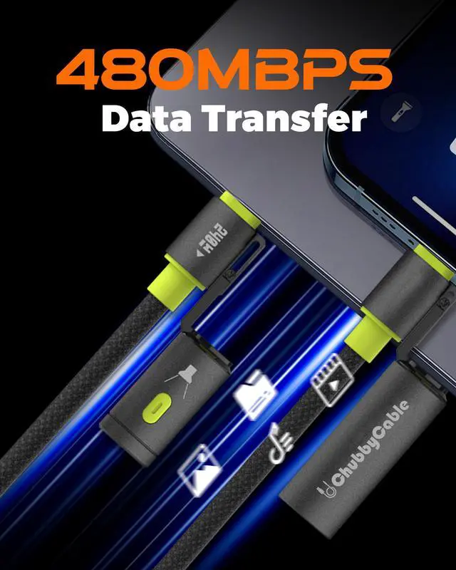 Alt view image 5 of 5 - chubbycable ChubbyWild 240W Rugged Charging Cable with Arc Ignite and Emergency Light USB C Fast Charging Cable for Outdoor Emergency Use, 240W  Arc & Strobe-Green