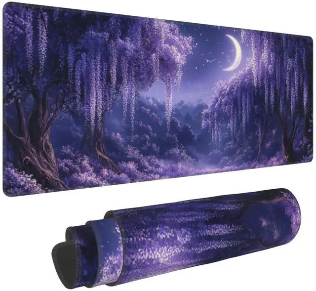 Main image of Purple Forest Desk Mat Large Gaming Mouse Pad Fantasy Forest Extended Mousepad Big in Laptop Computer Mouse Keyboard Mat for Office Desk Decor 35.5x16 in