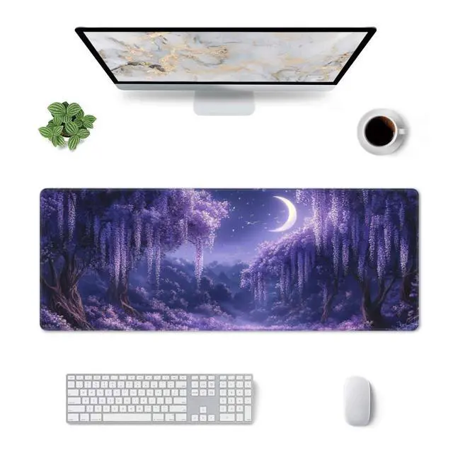 Alt view image 2 of 5 - Purple Forest Desk Mat Large Gaming Mouse Pad Fantasy Forest Extended Mousepad Big in Laptop Computer Mouse Keyboard Mat for Office Desk Decor 35.5x16 in