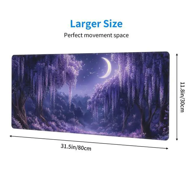 Alt view image 5 of 5 - Purple Forest Desk Mat Large Gaming Mouse Pad Fantasy Forest Extended Mousepad Big in Laptop Computer Mouse Keyboard Mat for Office Desk Decor 35.5x16 in