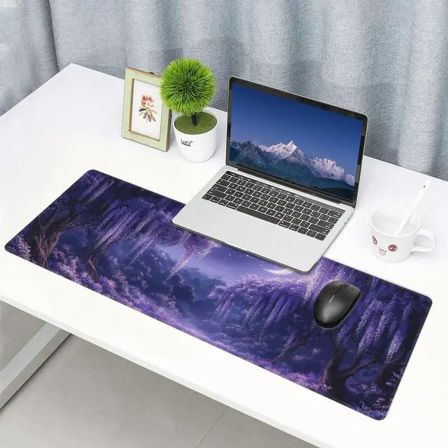 Alt view image 3 of 5 - Purple Forest Desk Mat Large Gaming Mouse Pad Fantasy Forest Extended Mousepad Big in Laptop Computer Mouse Keyboard Mat for Office Desk Decor 35.5x16 in
