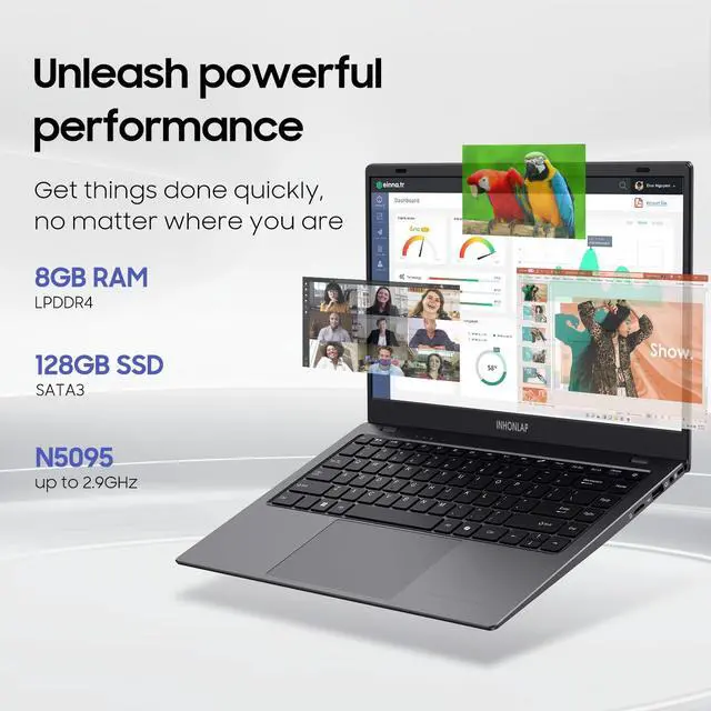 Alt view image 2 of 5 - INHONLAP Laptop for Student, Home and Business, Quad-Core N5095 Processor, 2.9GHz, 8GB RAM, 128GB SSD, 1TB Expandable, 14 Inch Laptop Computer, WiFi 5, BT 5.0, USB 3.0