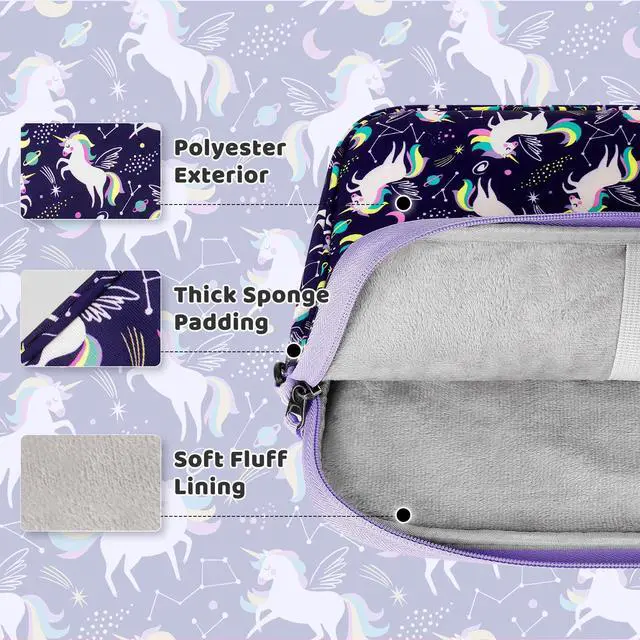 Alt view image 4 of 5 - Choco Mocha Kids Tablet Sleeve Bag for Girls, 12.5 Inch Tablet Carrying Case for Fire 7 8 10 HD 8 10, iPad Bag for Kid, Chromebook, Kindle kids Edition, Unicorn Purple