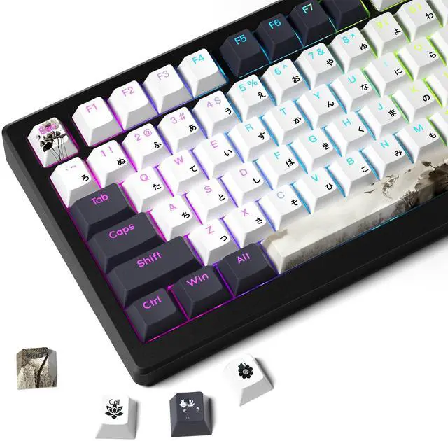 Main image of XVX Shine Through Keycaps, Japanese Ink Lotus Keycap Set, DoubleShot PBT Key caps with Dye-Sublimation, Cherry Profile Keyboard Keycaps for Gateron Cherry MX Switches Mechanical Keyboards