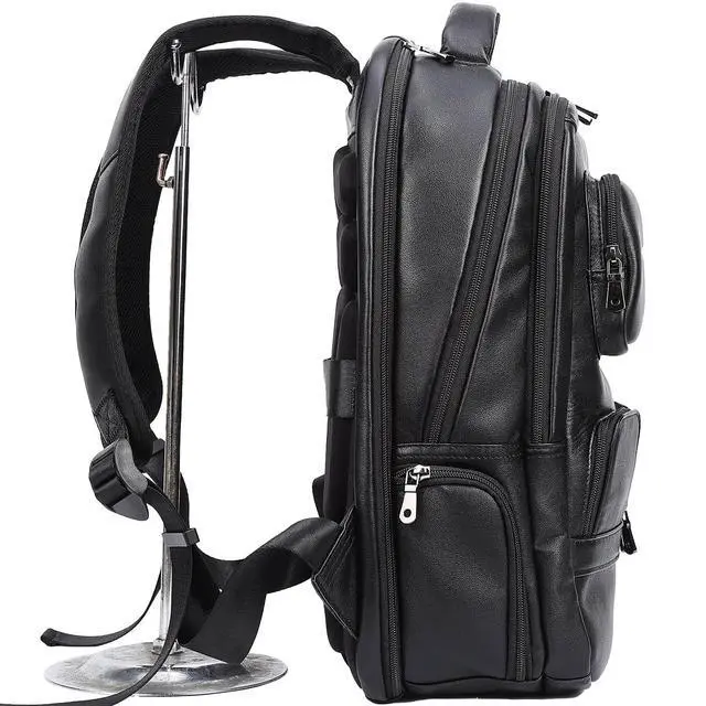 Alt view image 4 of 5 - STAR VISTA 15.6" Raphael Calfskin Leather Laptop Backpack, Multi Pockets, Casual Outdoor Business Travel Rucksack, YKK Zippers, Black