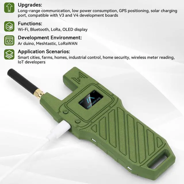 Alt view image 5 of 5 - 1Pcs ESP32 LoRa V4 Development Board +GPS Version +3000mAh Battery + Case Carrying ESP32-S3R2 SX1262 With 915 MHz Antenna WiFi Bluetooth 0.96 OLED LoRa V4 Devices for Ar duino LoRawan IOT (N39,Green)