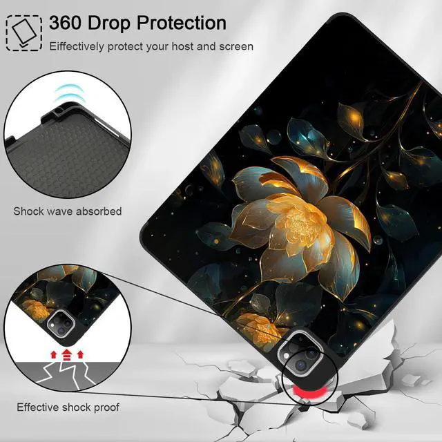 Alt view image 5 of 5 - Tuiklol for iPad Pro 11 inch Case (2025 M5 / 2024 M4 Chip) - Built in Pencil Holder, Slim TPU Protective Stand Back Cover Shockproof with Smart Trifold Stand Auto Wake/Sleep,Lotus Flower