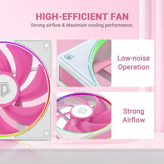 Alt view image 3 of 5 - ID-COOLING AF-127-PINK Trio 3 Pack Case Fans Pink Fans Daisy-Chained 120mm Computer Fan for Radiator/CPU Air Cooler/Computer Case