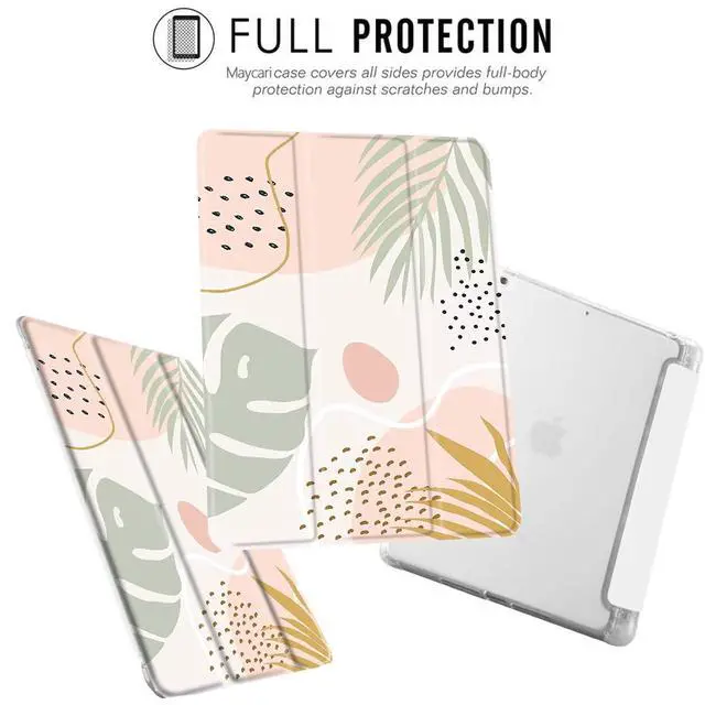Alt view image 2 of 5 - MAYCARI Green Leaves Case for iPad 10.2 inch 2021/2020/2019 with Pencil Holder, Aesthetic iPad 9th/8th/7th Generation Soft TPU Protective Case, Auto Sleep/Wake Cover Slim Shell for Girls Women