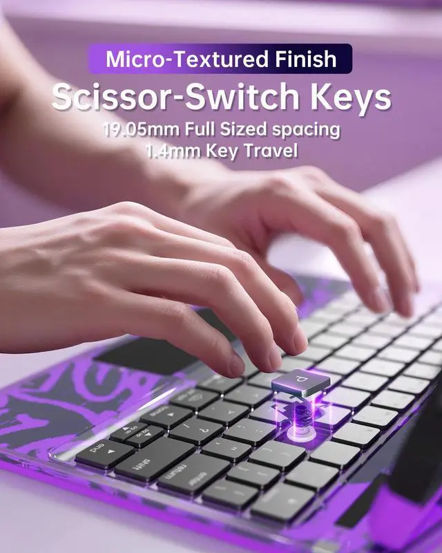 Alt view image 4 of 5 - Intermerge Clear Keyboard Case for iPad Air 13" (M3/M2, 2025/2024) & Pro 12.9" (2022-2018) - 360° Rotatable Trackpad, RGB Backlit Keyboard, Pencil Holder, Power Indicator, Type-C, Neon Pulse