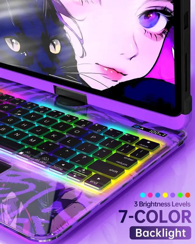 Alt view image 5 of 5 - Intermerge Clear Keyboard Case for iPad Air 13" (M3/M2, 2025/2024) & Pro 12.9" (2022-2018) - 360° Rotatable Trackpad, RGB Backlit Keyboard, Pencil Holder, Power Indicator, Type-C, Neon Pulse