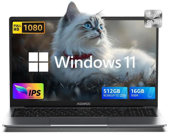 Main image of 2025 Laptop with Windows 11, Intel Quad-Core Processor (up to 3.6GHZ)16GB DDR4 RAM 512GB SSD,15.6 Inch FHD IPS Display, Metal Body,5000mAh Battery,USB3.2,Portable Laptops Computer for Business Office