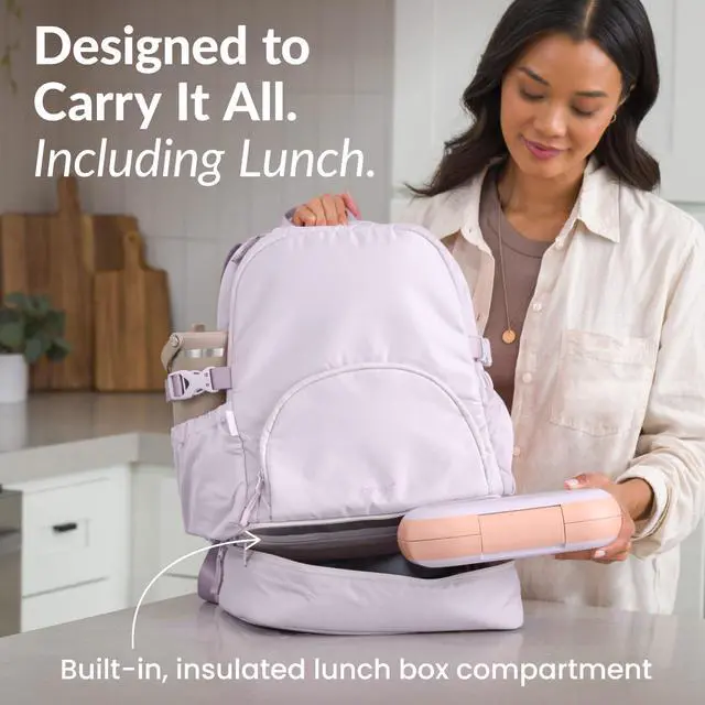 Alt view image 2 of 5 - Bentgo 2-in-1 Adult Backpack & Insulated Lunch Bag  Lightweight, Water-Resistant Travel Backpack with 9 Compartments, Laptop Sleeve & Trolley Sleeve for Work & Everyday Use (Lavender)