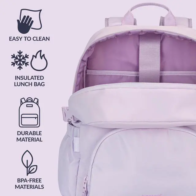 Alt view image 4 of 5 - Bentgo 2-in-1 Adult Backpack & Insulated Lunch Bag  Lightweight, Water-Resistant Travel Backpack with 9 Compartments, Laptop Sleeve & Trolley Sleeve for Work & Everyday Use (Lavender)