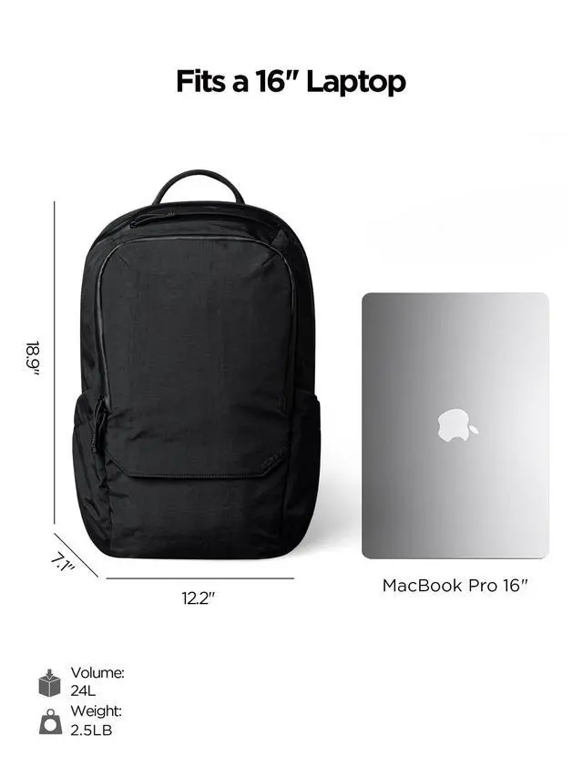 Alt view image 3 of 5 - ALPAKA Elements Backpack Pro 24L - Black Laptop Backpack Fits 16'' Laptop with Dual Bottle Pockets, Travel Backpack for Men, Weather-Resistant 400D Axoflux Fabric for Business or College