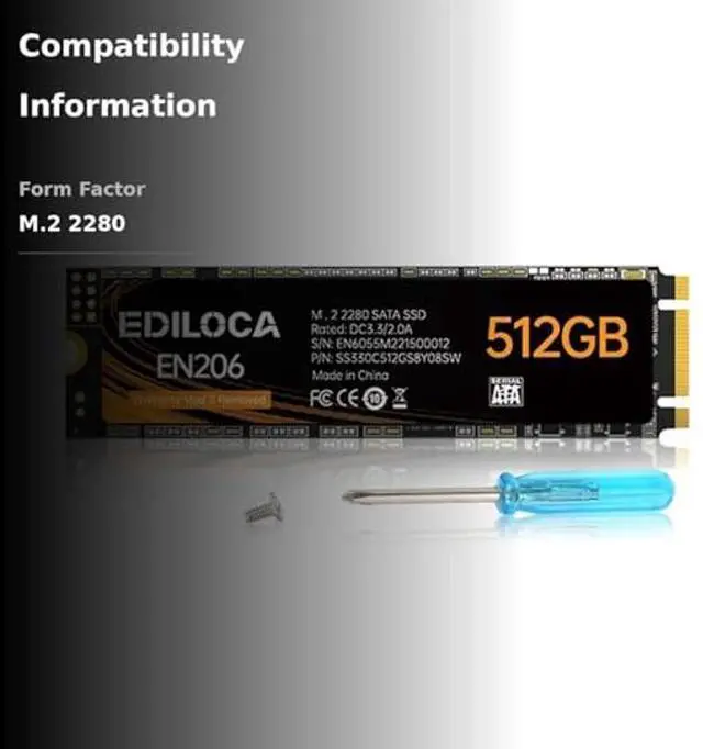 Alt view image 3 of 5 - Ediloca EN206 512GB 3D NAND TLC M.2 SSD, M.2 2280 SATA III 6Gb/s SSD Internal Hard Drive, Read/Write Speed up to 550/460 MB/s, Compatible with Ultrabooks, Tablet Computers and Mini PCs