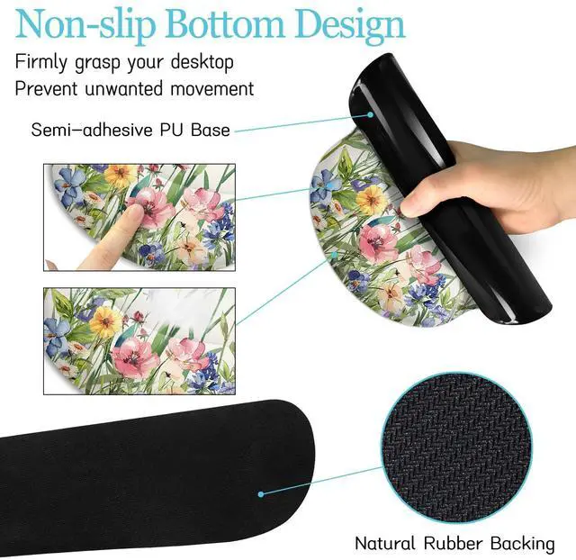 Alt view image 5 of 5 - LIMKRIAN Flower Mouse Pad Set Large Desk Matt for Desktop, Ergonomic Mouse Pad with Wrist Rest, Gaming Wrist Support Keyboard Mat Cup Coaster Set Cute Office Desk Decor Accessories