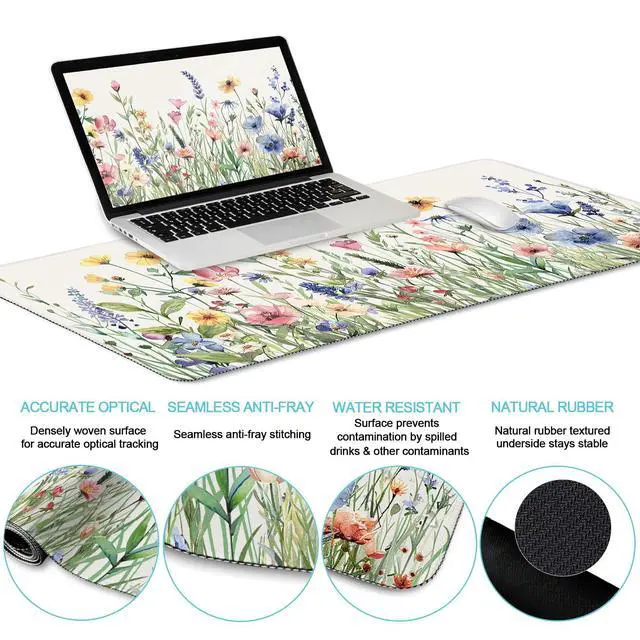 Alt view image 3 of 5 - LIMKRIAN Flower Mouse Pad Set Large Desk Matt for Desktop, Ergonomic Mouse Pad with Wrist Rest, Gaming Wrist Support Keyboard Mat Cup Coaster Set Cute Office Desk Decor Accessories