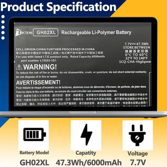 Alt view image 2 of 5 - TAVZENL GH02XL 47.3Wh Battery Replacement for HP Chromebook 14AT-NA000 NA0010NR NA0010DS NA0010CA Series Chromebook X360 11 G3 11 G8 11A G8 14 G6 Series 7.7V 6000