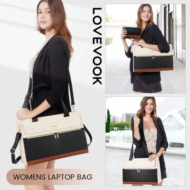 Alt view image 3 of 5 - LOVEVOOK Laptop Bag for Women 17.3 Inch Laptop Tote Work Bags Professional Leather Computer Briefcase Waterproof Handbag Shoulder Large Capacity Business Teacher Office Crossbody Purse