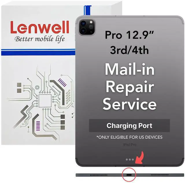 Main image of Lenwell Mail-in Repair Service with Charging Port Replacement for iPad Pro 12.9-inch 3rd/4th Charging Port Full Assembly Replacement, Pro-Repair Service (not Parts)