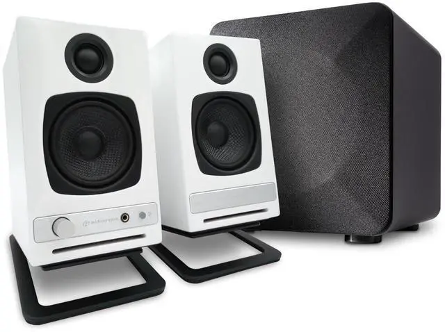 Main image of Audioengine A2 HD White Home Music System with S6 Subwoofer and DS1M Stands