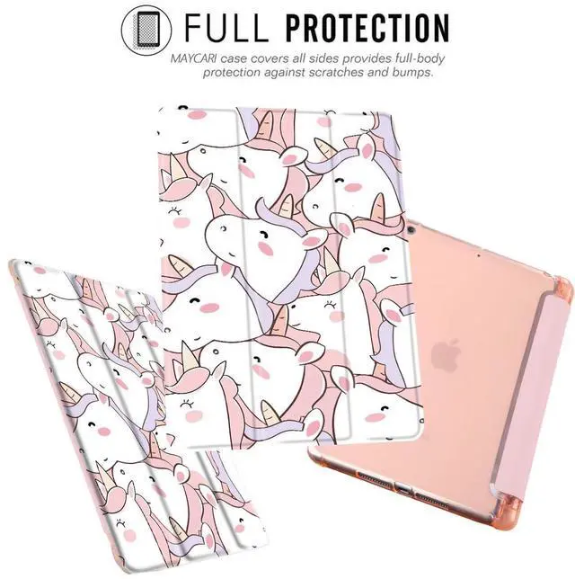 Alt view image 2 of 5 - MAYCARI Cartoon Cute Animals Case for iPad 10.9 inch 2022 with Pencil Holder, Original Pattern iPad 10th Generation Soft TPU Back Protective Cover Shell, Auto Sleep/Wake Slim Shell - Pink Unicorns