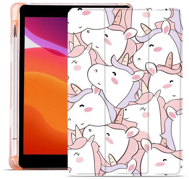 Main image of MAYCARI Cartoon Cute Animals Case for iPad 10.9 inch 2022 with Pencil Holder, Original Pattern iPad 10th Generation Soft TPU Back Protective Cover Shell, Auto Sleep/Wake Slim Shell - Pink Unicorns