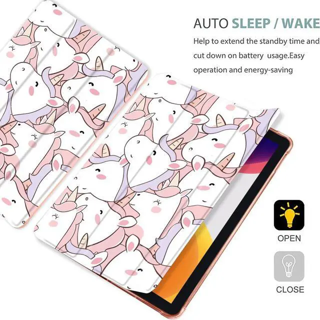 Alt view image 4 of 5 - MAYCARI Cartoon Cute Animals Case for iPad 10.9 inch 2022 with Pencil Holder, Original Pattern iPad 10th Generation Soft TPU Back Protective Cover Shell, Auto Sleep/Wake Slim Shell - Pink Unicorns