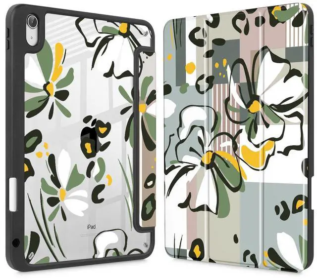 Main image of Mektron Case for 2025 iPad 11 inch (A16 Chip) 11th Gen Fit iPad 10th Gen10.9 inch 2022, Buit in Pencil Holder with Shockproof Cover Clear Shell + Trifold Stand + Auto Wake/Sleep, Abstract Floral C346