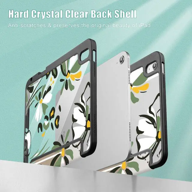 Alt view image 4 of 5 - Mektron Case for 2025 iPad 11 inch (A16 Chip) 11th Gen Fit iPad 10th Gen10.9 inch 2022, Buit in Pencil Holder with Shockproof Cover Clear Shell + Trifold Stand + Auto Wake/Sleep, Abstract Floral C346